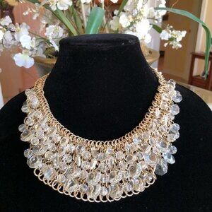 Gold Tone Adjustable Chain Necklace W/ Clear Crystal Bead Accents